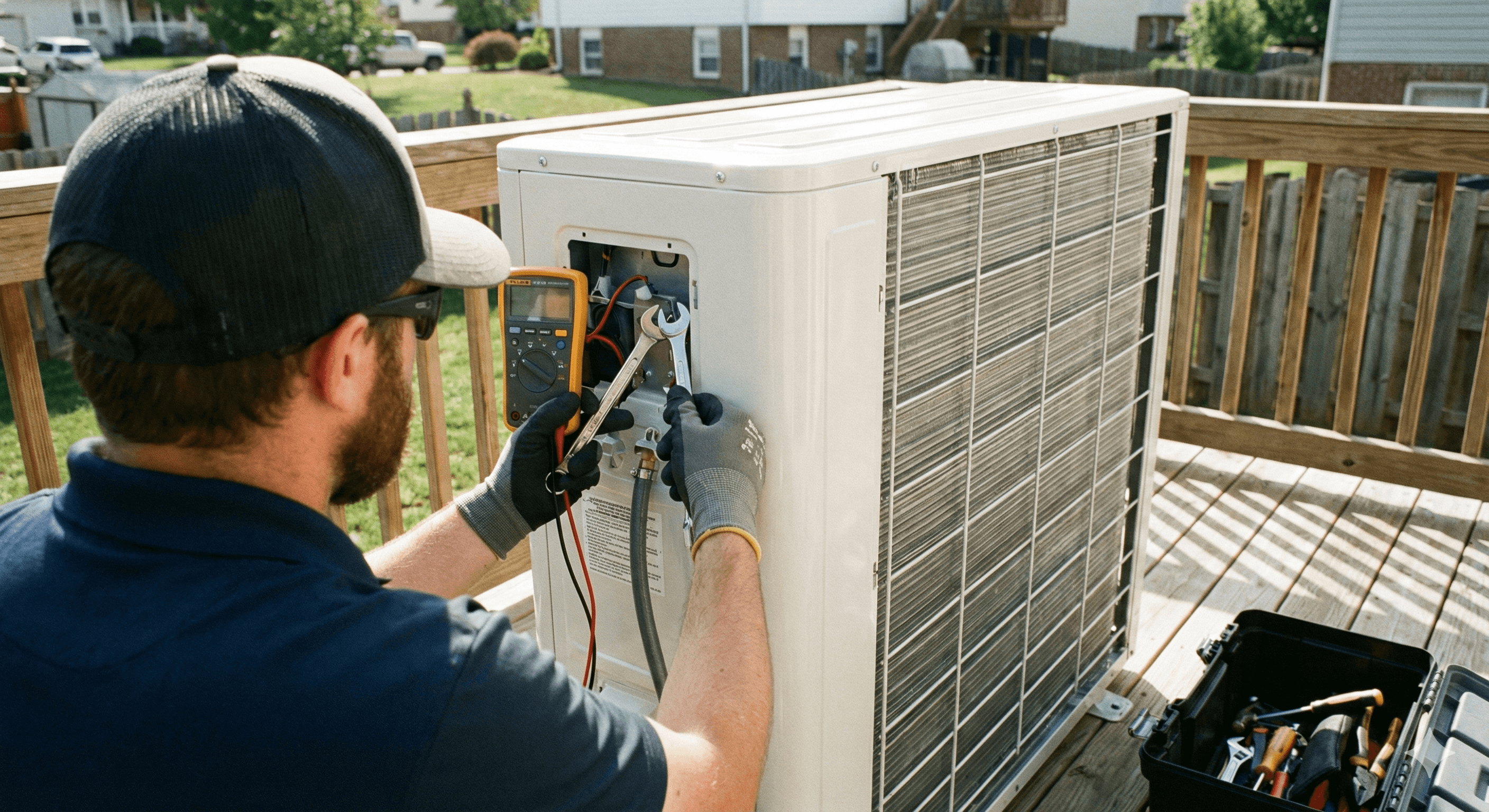 Técnico realizando manutenção em ar condicionado
